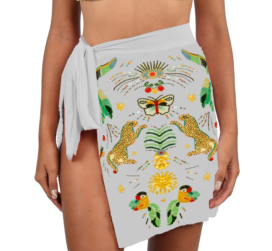 Aurelia Embroidered Luxury Grey Mini Skirt von Oceanus Swimwear