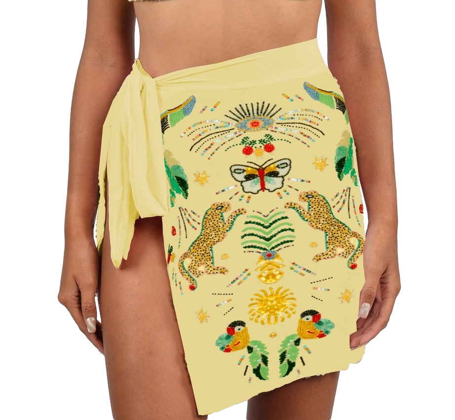 Aurelia Embroidered Luxury Yellow Mini Skirt von Oceanus Swimwear