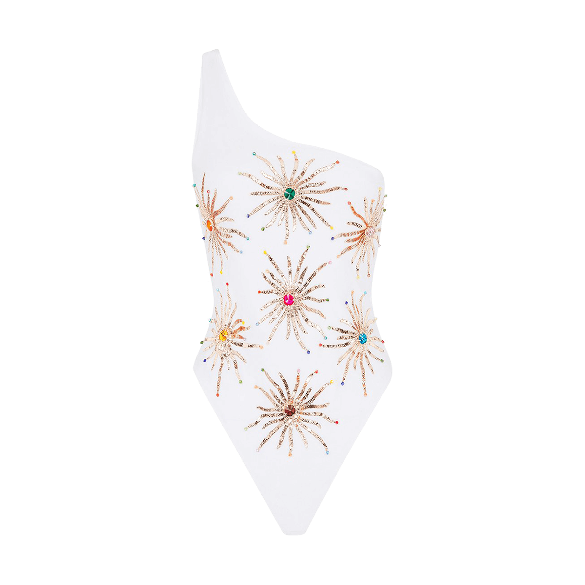 Callie One Shoulder Hand Embroidered White Suit von Oceanus Swimwear