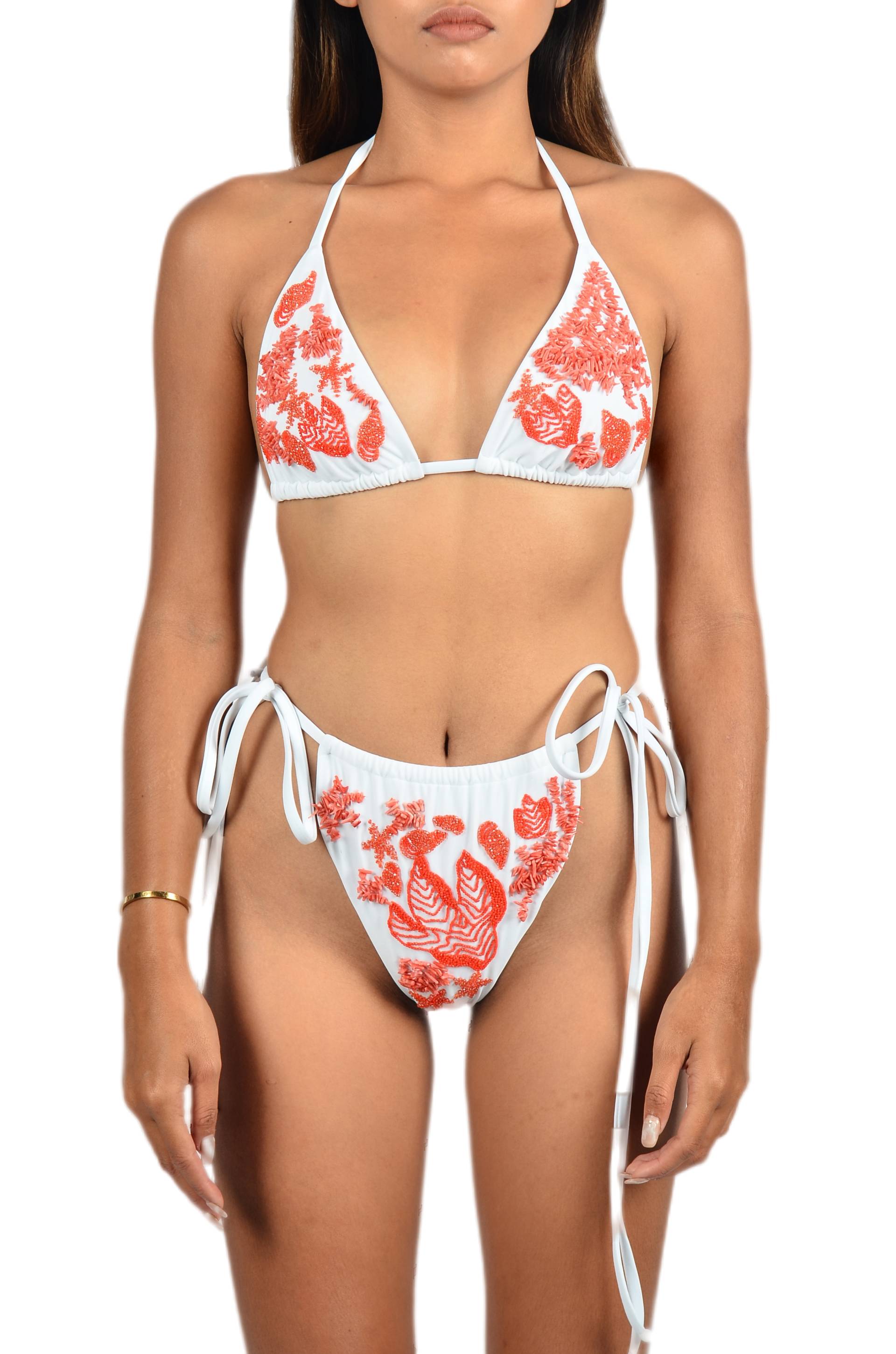 Erin Red And White Self Tie Bikini von Oceanus Swimwear