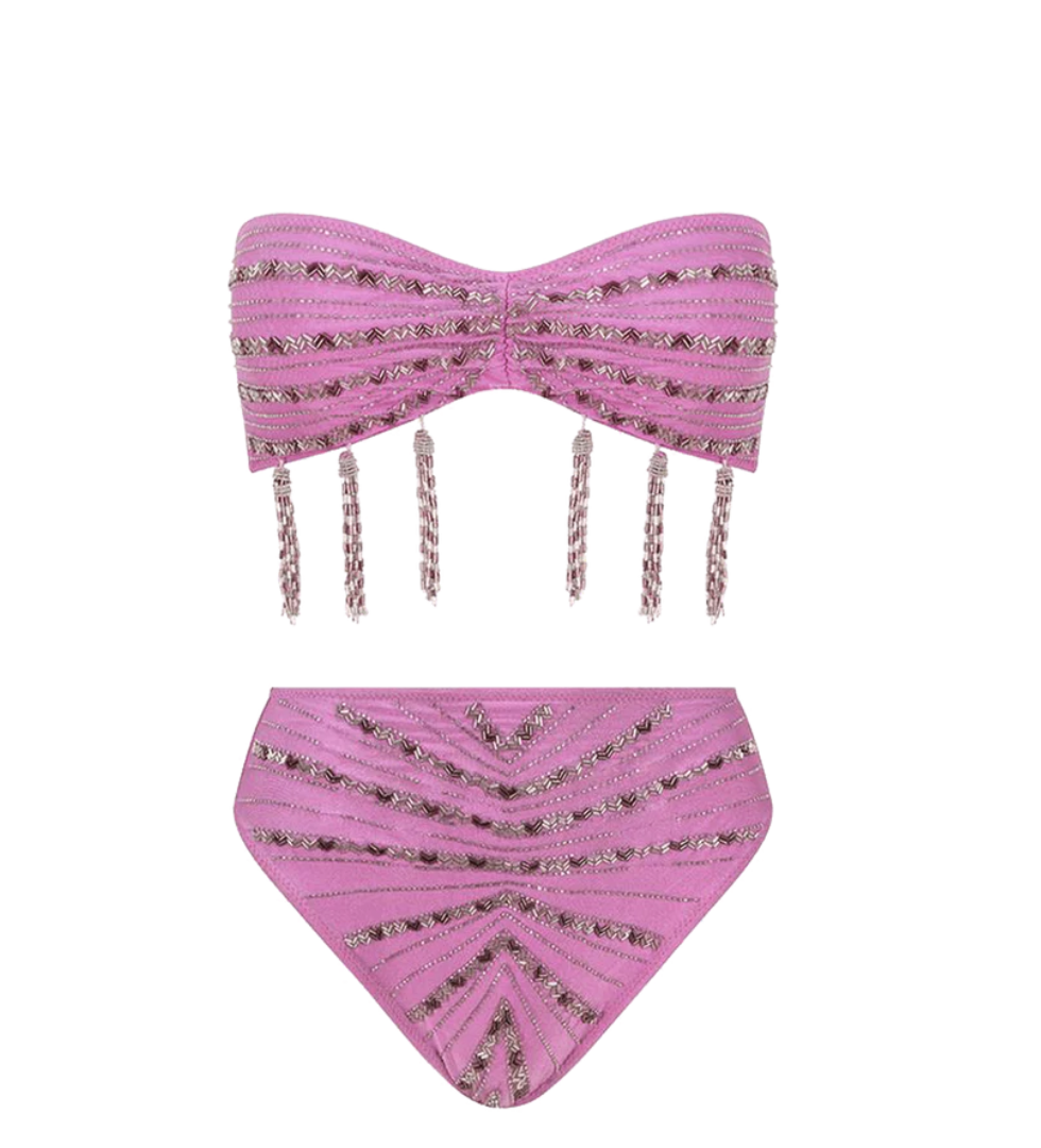 Lara High Rise Angular Beading Bikini Set Pink von Oceanus Swimwear