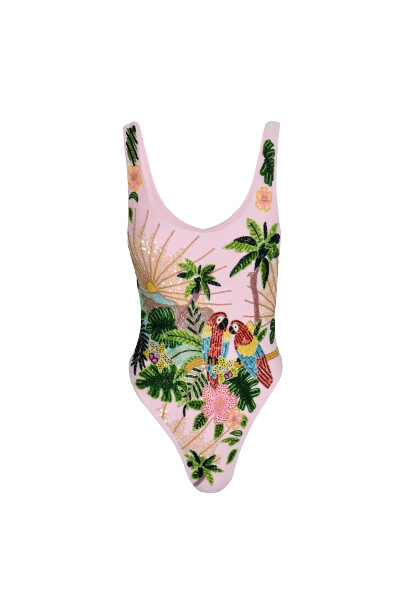 Maya Scoop Back Pink Tropical Swimsuit von Oceanus Swimwear