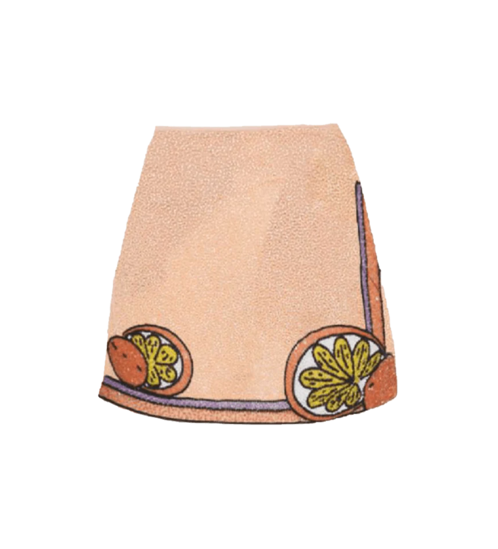 Melodie Co-ord Hand Embroidered Crystal Peach Skirt von Oceanus Swimwear