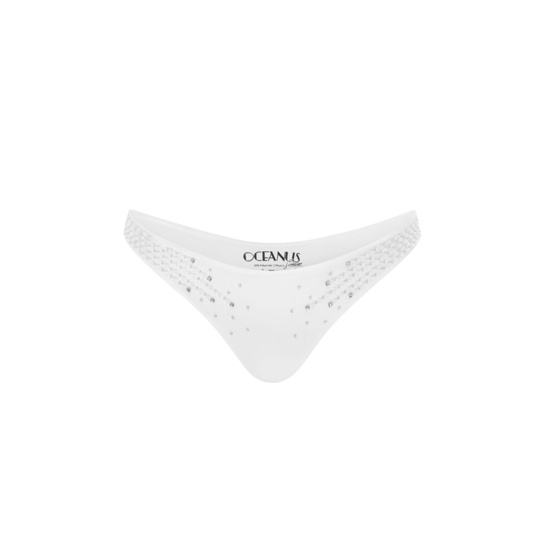 Ophelia Hand Embroidered Summer Bikini Bottoms White von Oceanus Swimwear