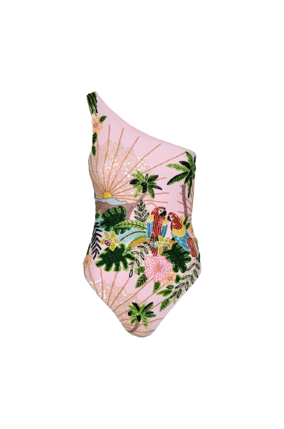 Paisley One Shoulder Luxe Pink Swimsuit von Oceanus Swimwear