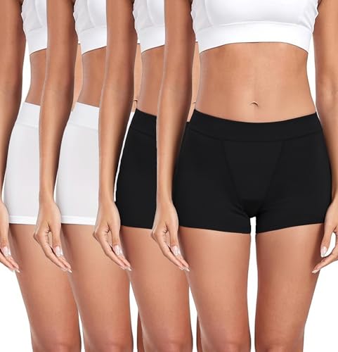 Ocexteur Damen Boxershorts Baumwolle Panties Unterhosen Radlerhose unter Kleid mit Baumwoll Schritt 4er Pack von Ocexteur