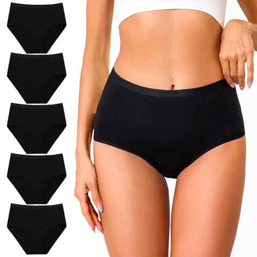 Ocexteur Damen Unterhosen Baumwolle Bauchweg Unterhose Damen Hohe Taille Slips Hoher Taillenslip Frauen 5er Pack von Ocexteur