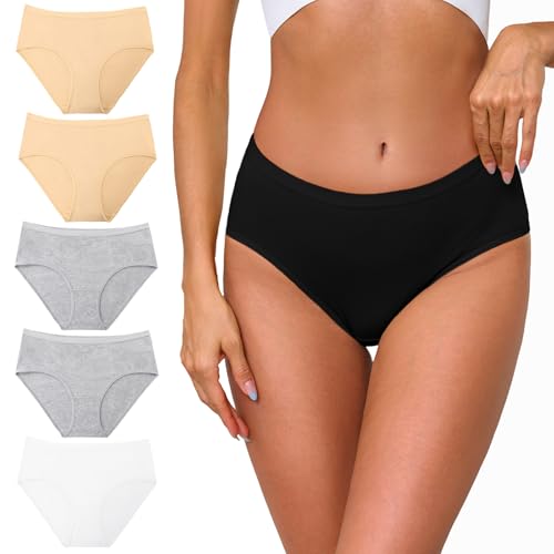 Ocexteur Unterhosen Damen Baumwolle Unterwäsche Damen High Waist Slip Unterwäsche 5er Pack von Ocexteur