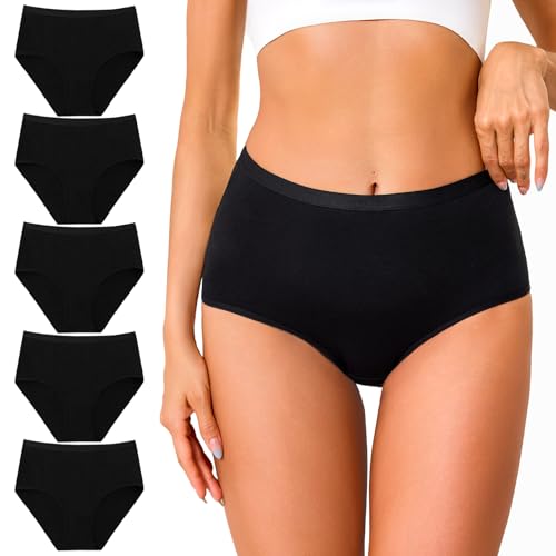 Ocexteur Unterhosen Damen Baumwolle Unterwäsche Damen High Waist Slip Unterwäsche 5er Pack von Ocexteur