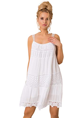 Lockeres Sommerkleid Damen mit Trägern und Spitze - Aus Weichem, Luftigem Material Kleider Damen Sommer - Stylisches Kleid Damen, Perfekt für die Kommende Sommersaison (Weiß, M) von Och Bella