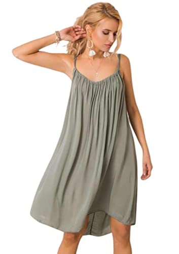 Och Bella Lockeres Sommerkleid Damen für Frauen jeden Alters - Hergestellt aus leichtem, luftigem Material Kleider Damen Sommer - Stylisches Kleid Damen, perfekt für die Sommersaison (Khaki, L) von Och Bella