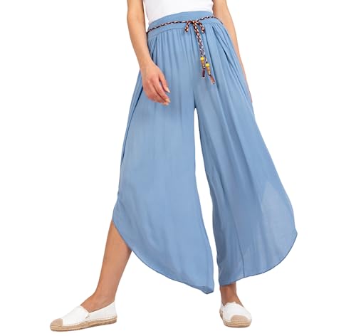 Och Bella Weite Lockere Damenhose mit Geschlitztem Bein Damenhose mit Schlitzen Wickelbeinen, Luftig Leichte Viskose-Hose für Damen mit weitem Bein Boho Style, Komfort Bewegungsfreiheit, L von Och Bella