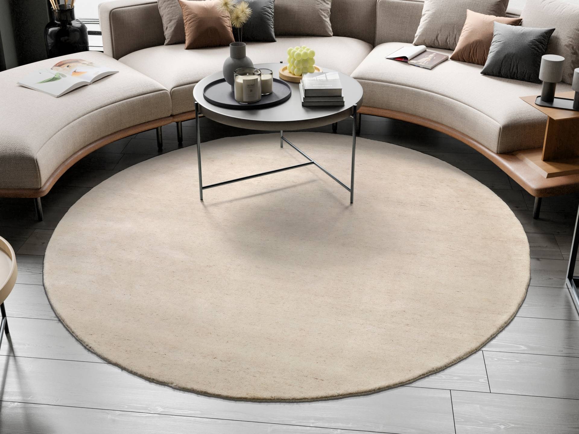 OCI DIE TEPPICHMARKE Wollteppich "ESEMPIO UNI MELANGE" rund 18 mm Höhe reine Wolle, handgeknüpft, hochwertig verarbeitet, natürlich warm von Oci Die Teppichmarke