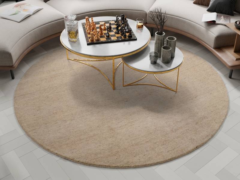 OCI DIE TEPPICHMARKE Wollteppich "ESEMPIO UNI MELANGE" rund 18 mm Höhe reine Wolle, handgeknüpft, hochwertig verarbeitet, natürlich warm von Oci Die Teppichmarke