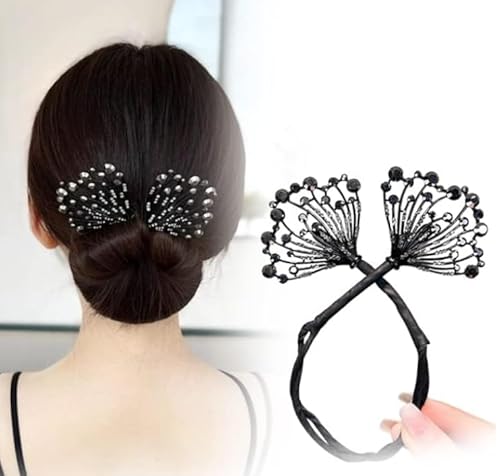 Strass-Blumen-Haarspange, Lazy Hair Curler Deft Bun Maker, ozeanblaue Feder-Haarnadel, Crystal Hair Bun Maker Lazy Hair Curler, elegante Haarspange für Frauen (G) von Ocilenya