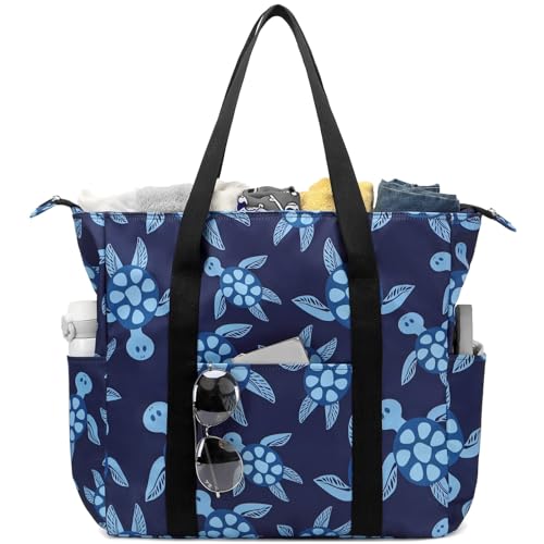 OctSky Strandtaschen für Damen, Pooltasche mit Reißverschluss, wasserdicht, sanddicht, große Tragetasche für Strand, Fitnessstudio, Windel, Reisen, schildkröte, Large von OctSky