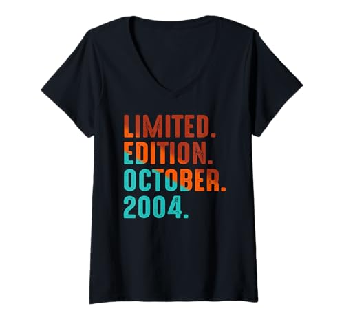 Damen Limitierte Auflage, Oktober 2004 Geburtstag T-Shirt mit V-Ausschnitt Damen Limitierte Auflage, Oktober 2004 Geburtstag T-Shirt mit V-Ausschnitt von October 2004 Retro Vintage Year 2004 Gift