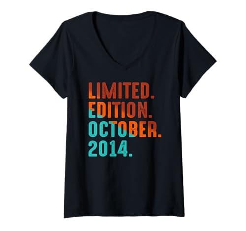 Damen Limitierte Auflage, Oktober 2014 Geburtstag T-Shirt mit V-Ausschnitt Damen Limitierte Auflage, Oktober 2014 Geburtstag T-Shirt mit V-Ausschnitt von October 2014 Retro Vintage Year 2014 Gift