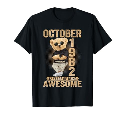 Oktober 42. Geburtstag Männer Frauen 1982 Toller Teddybär T-Shirt Oktober 42. Geburtstag Männer Frauen 1982 Toller Teddybär T-Shirt von October 42th Birthday Men Women 1982 Awesome