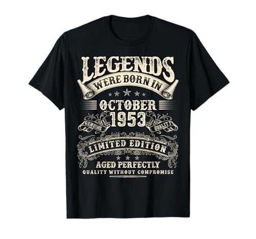 Vintage 71. Geburtstag Geschenke für Männer 71 Jahre alt Oktober 1953 T-Shirt von October Birthday Gifts For Legendary Men Apparel
