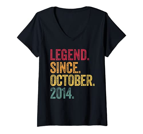 Damen Legend Since October 2014 7th Birthday Gift 7 Years Old T-Shirt mit V-Ausschnitt von October Birthday Made In Classic Best Of Style