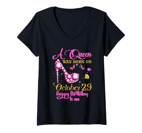 Damen Eine Königin wurde am 29. Oktober geboren 29. Geburtstag T-Shirt mit V-Ausschnitt Damen Eine Königin wurde am 29. Oktober geboren 29. Geburtstag T-Shirt mit V-Ausschnitt von October Birthday Outfits