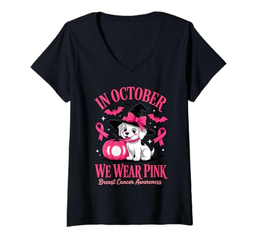 Damen Im Oktober tragen wir Pink Breast Cancer Awareness T-Shirt mit V-Ausschnitt Damen Im Oktober tragen wir Pink Breast Cancer Awareness T-Shirt mit V-Ausschnitt von October Breast Cancer Awareness Pink