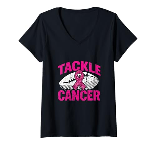 Damen Bekämpfung von Brustkrebs American Football T-Shirt mit V-Ausschnitt Damen Bekämpfung von Brustkrebs American Football T-Shirt mit V-Ausschnitt von October Breast Cancer Pink Ribbon Football