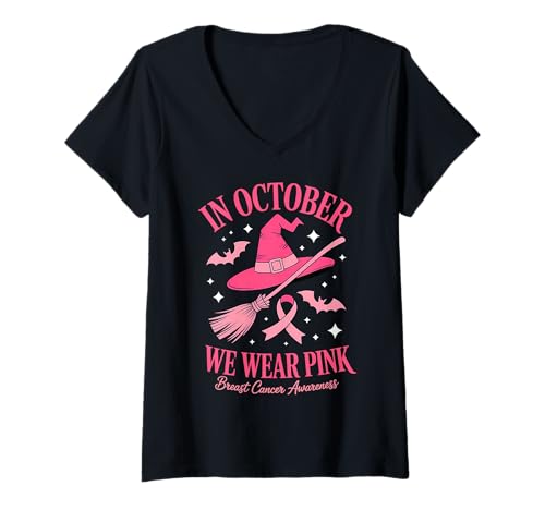 Damen Im Oktober tragen wir Pink Breast Cancer Awareness T-Shirt mit V-Ausschnitt Damen Im Oktober tragen wir Pink Breast Cancer Awareness T-Shirt mit V-Ausschnitt von October Pink Ribbon Awareness Event Support