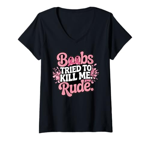 Damen Oktober Brustkrebsbekämpfer Survivor Pink Ribbon Monat T-Shirt mit V-Ausschnitt von October Pink Ribbon Breast Cancer Warrior