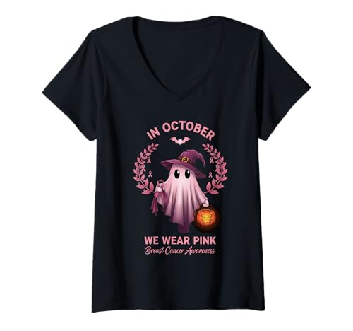 Damen Im Oktober tragen wir rosa T-Shirt Brustkrebs T-Shirt mit V-Ausschnitt Damen Im Oktober tragen wir rosa T-Shirt Brustkrebs T-Shirt mit V-Ausschnitt von October Warrior Co.