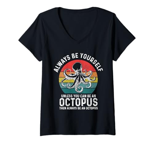 Damen Octopus Lover Lustig T-Shirt mit V-Ausschnitt von Octopus Apparel Co.