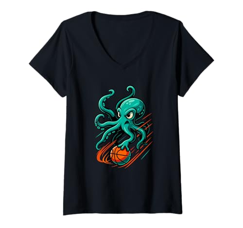 Damen Lustiger Oktopus-Basketball-Futuristiksport T-Shirt mit V-Ausschnitt Damen Lustiger Oktopus-Basketball-Futuristiksport T-Shirt mit V-Ausschnitt von Octopus Basketball Futuristic Sports Apparel