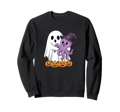 Lustiger Geist Kürbis Halloween Octopus Kinder Herren Damen Sweatshirt von Octopus Lovers Cute Halloween Outfits for Boy Girl