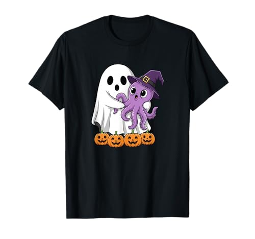 Lustiger Geist Kürbis Halloween Octopus Kinder Herren Damen T-Shirt von Octopus Lovers Cute Halloween Outfits for Boy Girl