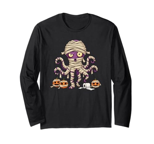 Lustiger Krake Mumie Kürbis Halloween Kinder Herren Damen Langarmshirt von Octopus Lovers Cute Halloween Outfits for Boy Girl