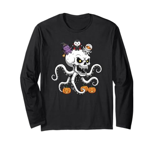 Octopus Skelett Mama Hexe Halloween Kinder Herren Damen Langarmshirt von Octopus Lovers Cute Halloween Outfits for Boy Girl