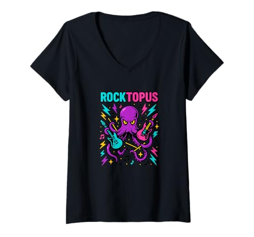 Damen Rocktopus Lustiger Oktopus-Musik, Gitarre, Humor T-Shirt mit V-Ausschnitt Damen Rocktopus Lustiger Oktopus-Musik, Gitarre, Humor T-Shirt mit V-Ausschnitt von Octopus Rock Guitar and Music Lover Apparel