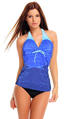 Figuroptimizer Tankini Set/Slip/Neckholder/Bandeau/Cut Out Verschiedene Muster/Badeanzug -f3855 Farbe: Blau Gemustert A(1447)+S4(sw), Gr. 42 von Octopus