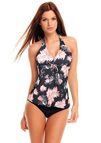 Sommer 2023 -Damen Tankini Set mit Bauch Weg Effekt Badeanzug Neu f5480 Farbe: Tankini Schwarz/Apricot, Slip Schwarz A(1448)+S4(sw), Gr. 42 von Octopus