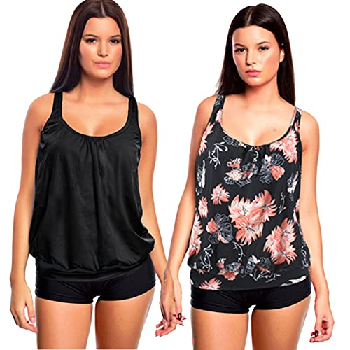 Octopus 3tlg. Damen Oversize Tankini Set zum Kombinieren! 2 Oberteile und 1 Hotpants (sw) f5495 Farbe: G(1448+SW)-HP1(sw) Tankini Oberteil Schwarz/Apricot + Schwarz, Hotpants (sw), Gr. 48 von Octopus