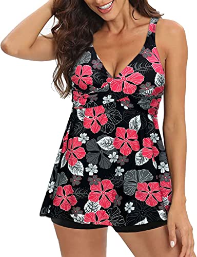 Octopus Damen Bauch Weg 2tlg. Tankini Set Das Figurwunder von der Insel Rügen f5706 Farbe: Schwarz Blumen + Hotpants Schwarz T27(1480)+HP1(sw), Gr. 54 von Octopus