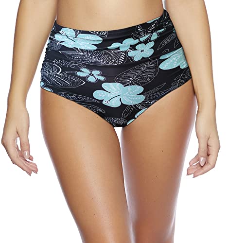 Octopus Damen Bikinislip Elegante/Figurumspielende/Bikinihose/High Waist Slip f5675 Farbe: High Waist Slip Schwarz geblümt S24(1047), Gr. 44 von Octopus