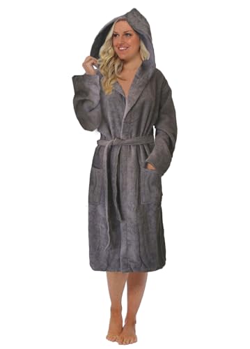 Octopus Damen Frottee Bademantel - Kapuze, Gürtel und Taschen für ultimativen Komfort - 100% Baumwolle - Ökotex Standard 100 f5728 Farbe: Bademantel Grau Frottee (1495), Gr. L von Octopus
