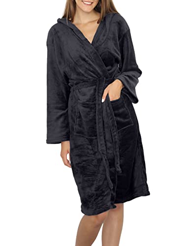 Octopus Damen Mikrofaserbademantel mit Kapuze kuscheliger Morgenmantel superweich f5694 Farbe: Bademantel Schwarz (1484), Gr. 4XL von Octopus