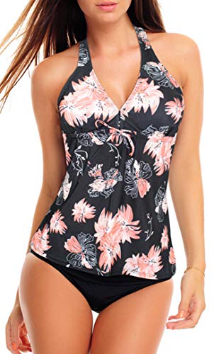 Octopus Damen Tankini Set 2tlg. Badeanzug Bademode von der Insel Rügen f5704 Farbe: Schwarz Geblümt + Slip Schwarz A(1448)+S4(sw), Gr. 44 von Octopus