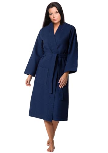 Octopus Damen Waffelpique Bademantel 2 Taschen - Gürtel - Kapuze - Ökotex Standard 100 aus 100% Baumwolle in Blau f5726 Farbe: Bademantel Blau (1493), Gr. 5XL von Octopus