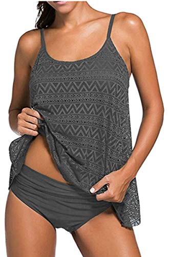 Octopus Figurumspielende Bademode im Häkel Look Tankini mit Slip f5645 Farbe: T18(gr)-S4(gr) Tankini Grau, Slip grau, Gr. 38 von Octopus