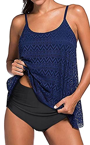 Octopus Figurumspielende Bademode im Oversize Look Tankini Set mit High Waist Slip f5684 Farbe: Tankini Blau, High Waist Slip schwarz T18(ma)-S9(sw), Gr. 40 von Octopus