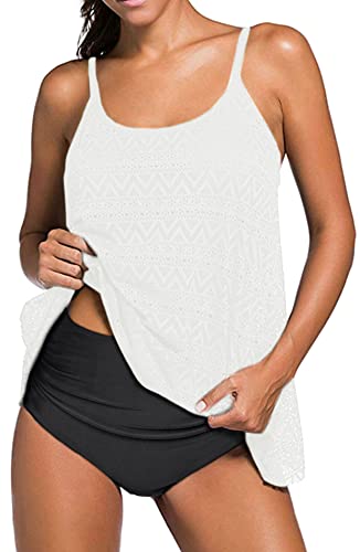 Octopus Figurumspielende Bademode im Oversize Look Tankini Set mit High Waist Slip f5684 Farbe: Tankini Weiss, High Waist Slip schwarz T18(wei)-S9(sw), Gr. 62 von Octopus